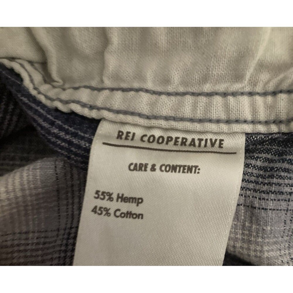 REI CO OP Shirt Women Small Hemp Blend Blue Plaid Button Up Long Sleeve Outdoors - Picture 7 of 10